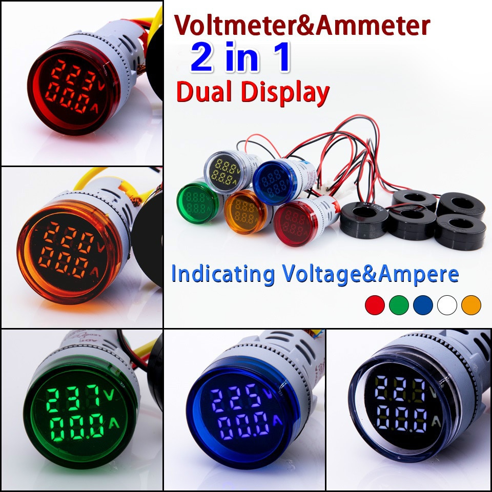 22mm AC 60-500V 1-100A LED Digital Voltmeter Ammeter Hertz HZ Voltage ...