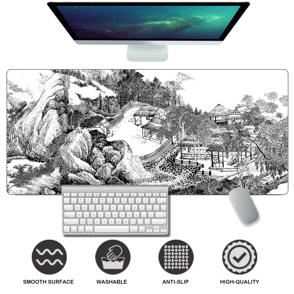 Ink and wash Mouse Pad white Extended Mousepad Large Gaming Mouse pad ...