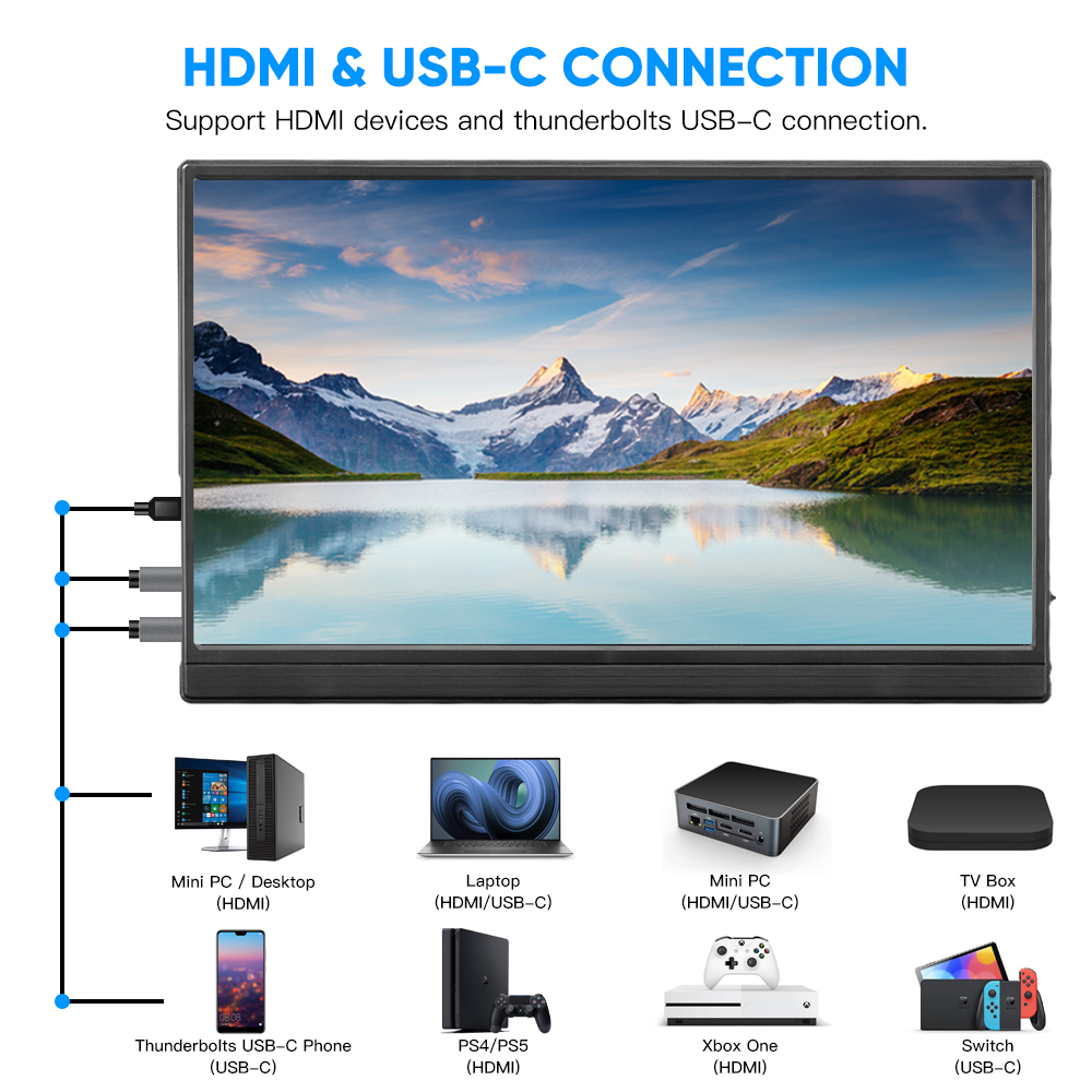 15.6 Inch Portable HDMI IPS Monitor Type-C Port HD 1080P HDR IPS Screen ...
