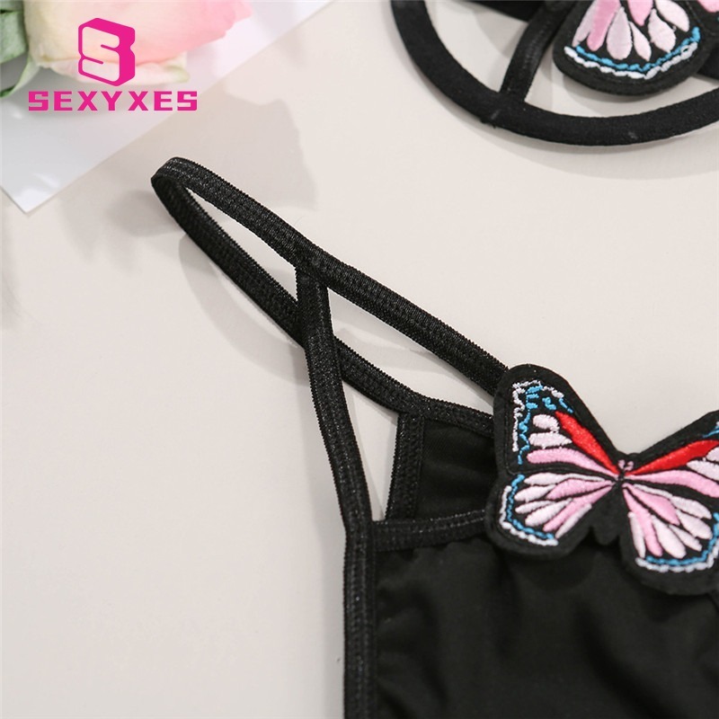 New Style Sexy Colorful Butterfly Bra Set Three-point Sexy Lingerie ...