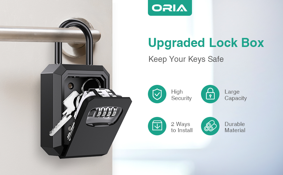 ORIA 4-Digit Combination Lock Box Hanging & Wall Mounted Keys Storage ...