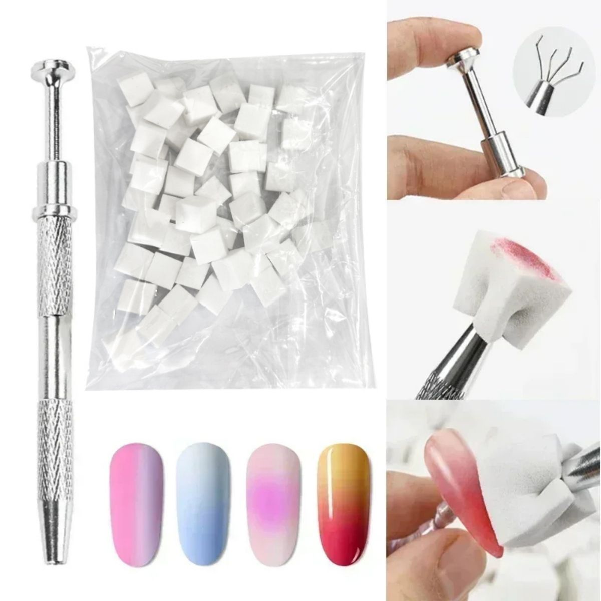 1Pc+50Pcs 1*1cm Small Nail Gradient Soft Sponge Design Square Drawing ...