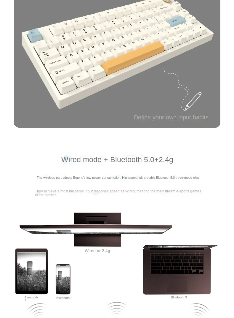 3 Modes Bluetooth 5.0 Keydous NJ80 AP Mechanical keyboard Hot swap RGB ...
