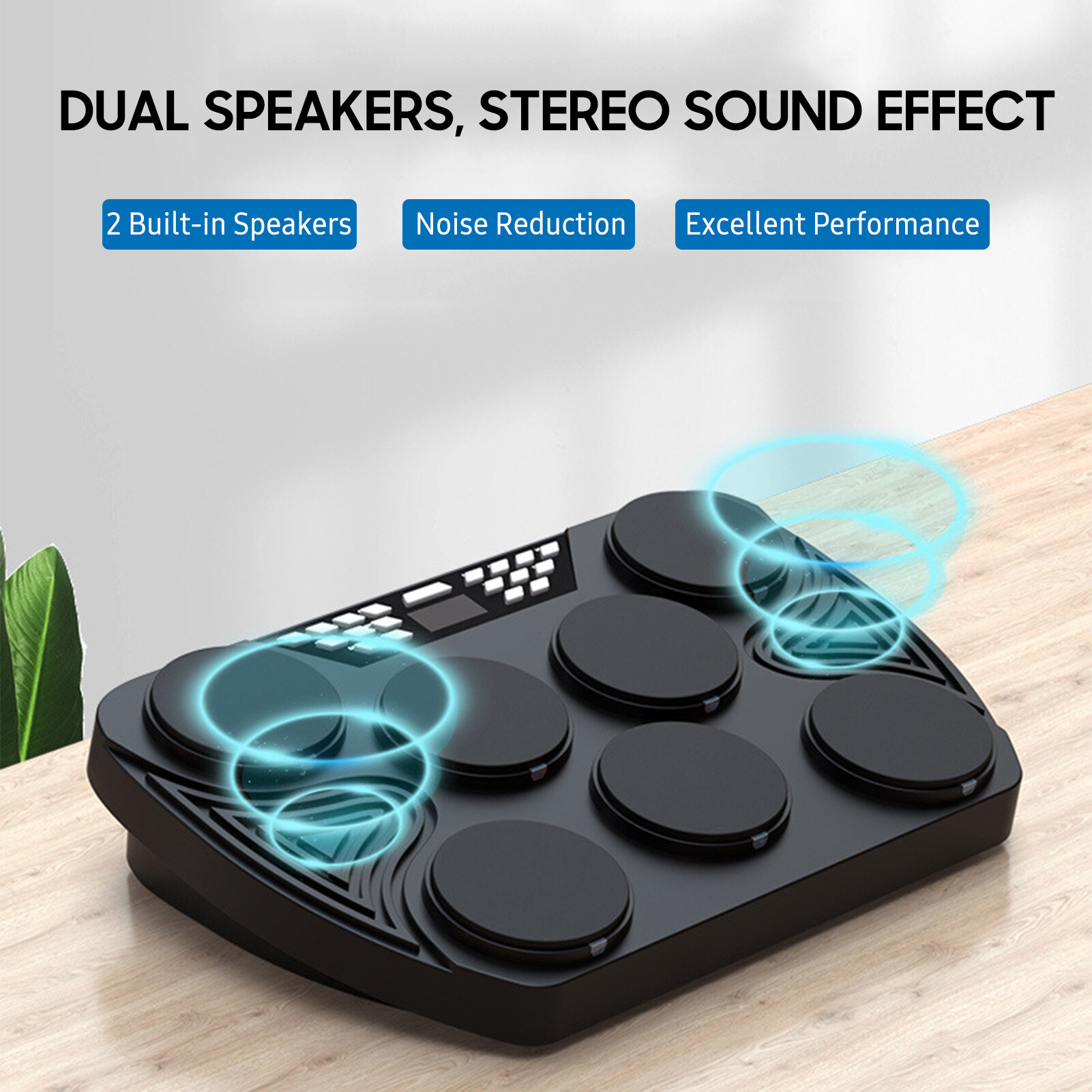 Portable Electronic Drum Set With 9 Colored Pads And Lights