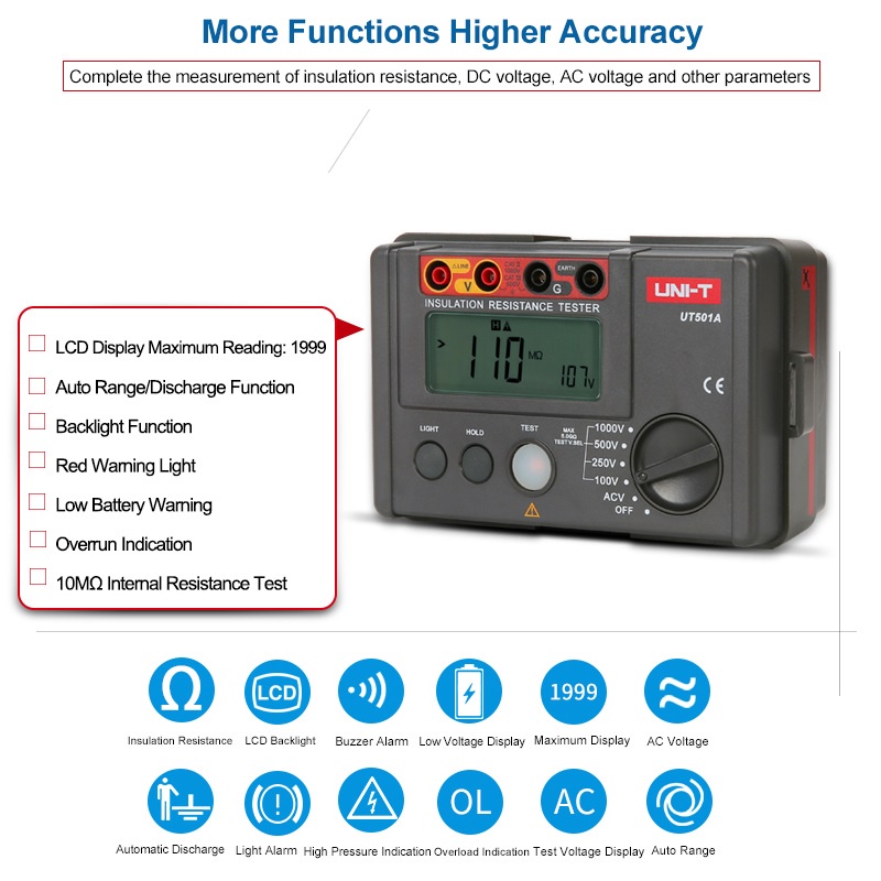 Insulation Resistance meter UNI-T UT502A UT501A Digital Insulation ...