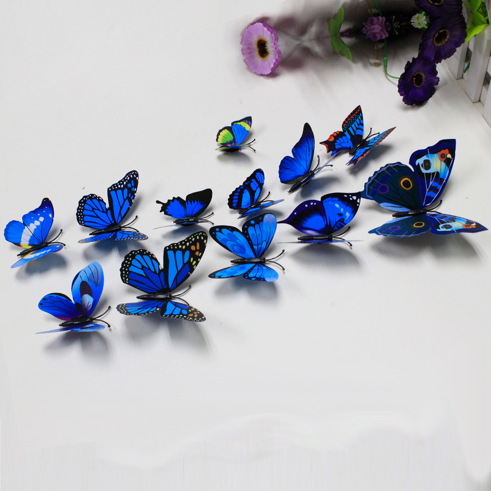 12 Pcs 3D Butterfly Wall Stickers - Creative Room Art DIY Decoration ...