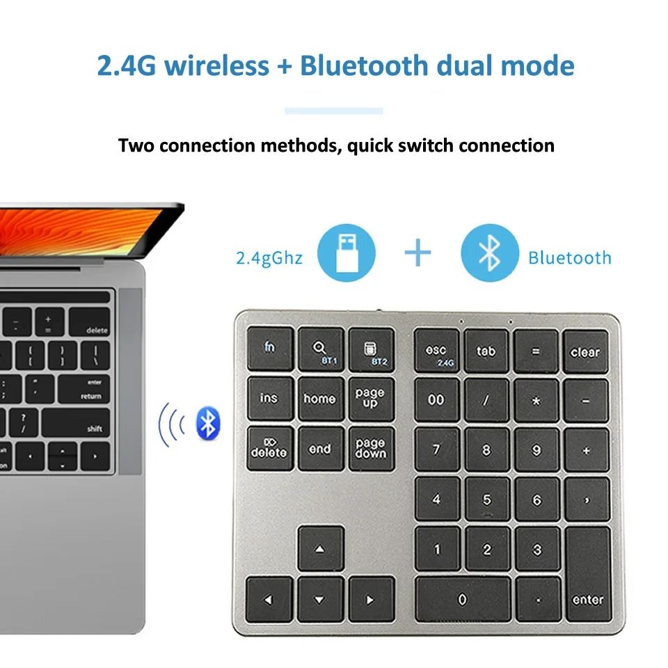 2.4G Bluetooth Number Pad Ultra-thin Wireless Numpad USB Rechargeable ...