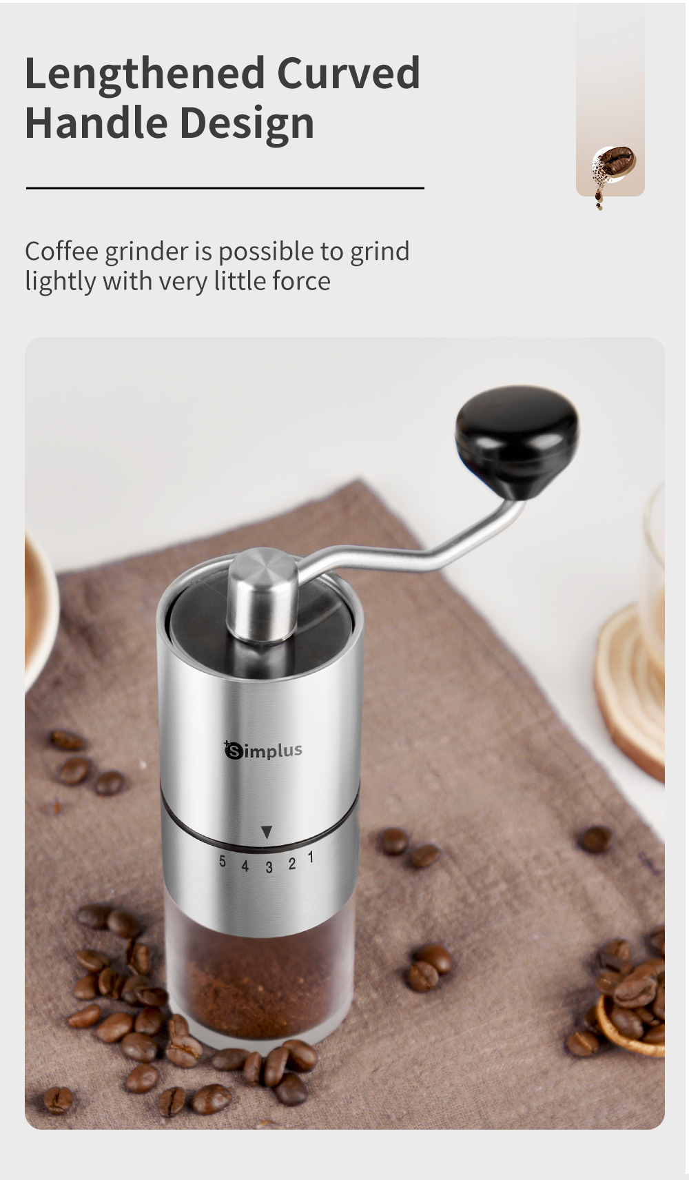 Simplus Manual Coffee Bean Grinder Stainless Steel Portable Hand ...