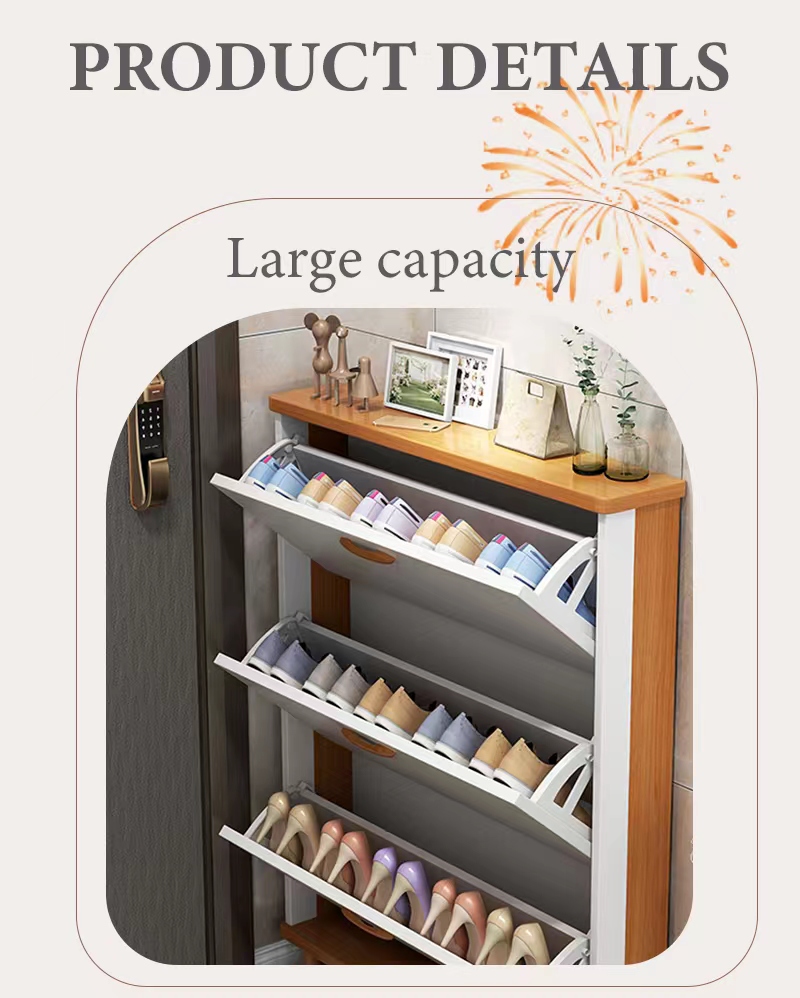 Shoe Cabinet Solid Wood Flip Shoe Rack Organize Family Large Storage ...