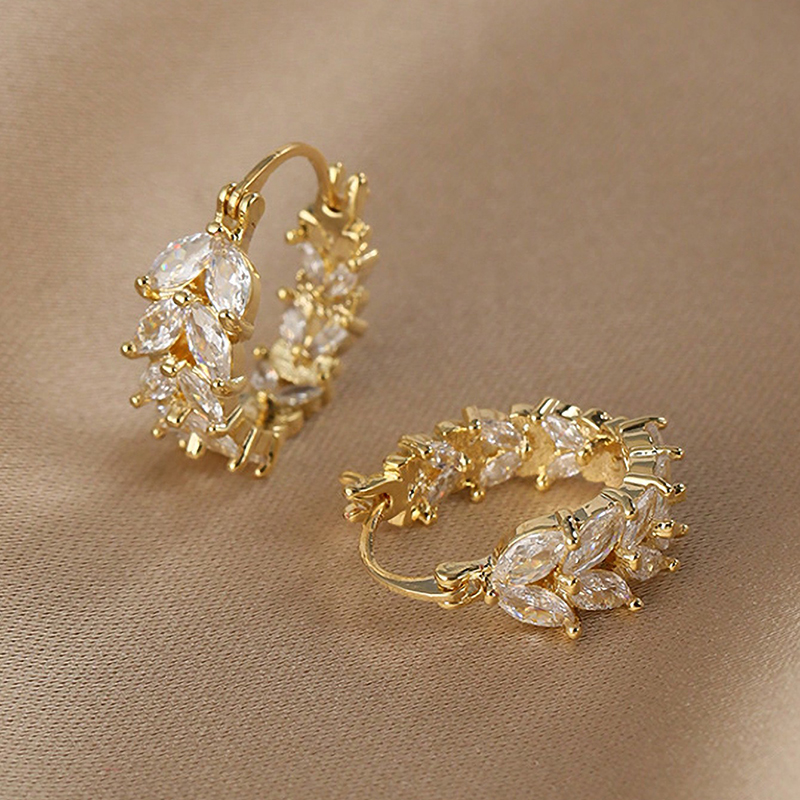 DREJEW Diamond-encrusted U-shaped wheat ears geometric earrings ...