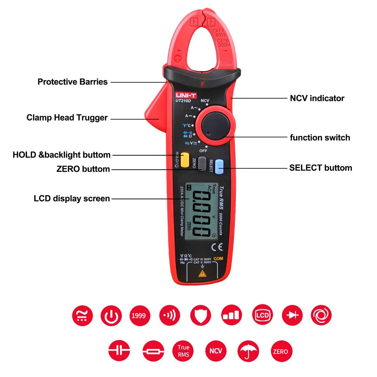 UNI-T Digital Clamp Meter UT210 Series UT210E Clamp Ammeters ...