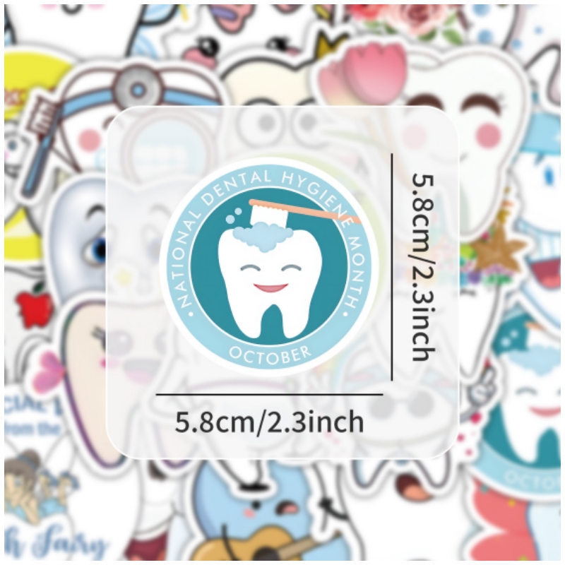 50Pcs Cartoon Cute Tooth Shape Stickers Dentistry Graffiti Decal ...