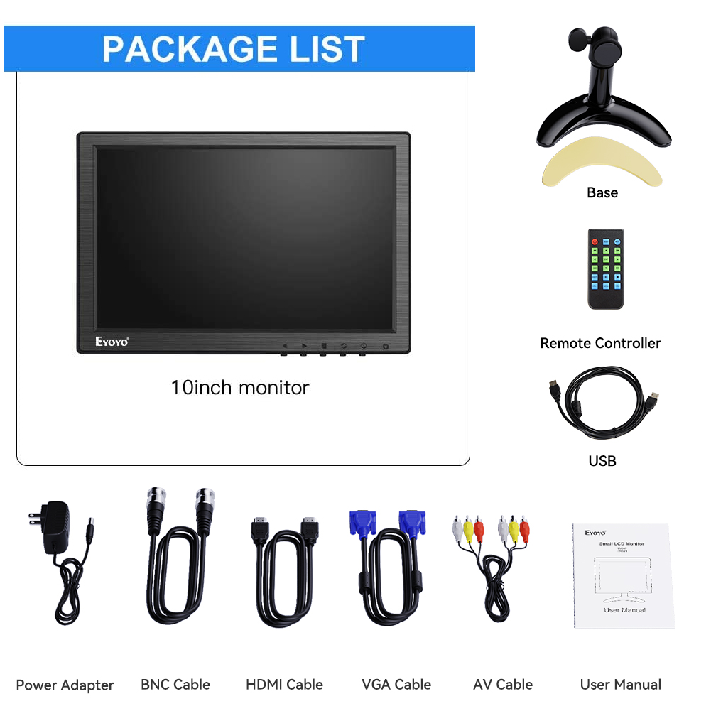 Eyoyo EM10W 10 Inch IPS LCD HDMI Monitor 1920x1200 FHD Monitor with ...