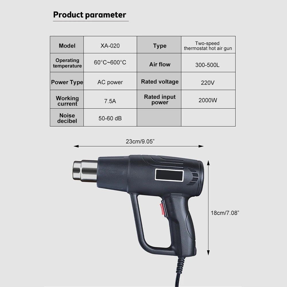 2000W Hot Air Gun EU 220V 60600℃ Variable Temperature Heat Gun with