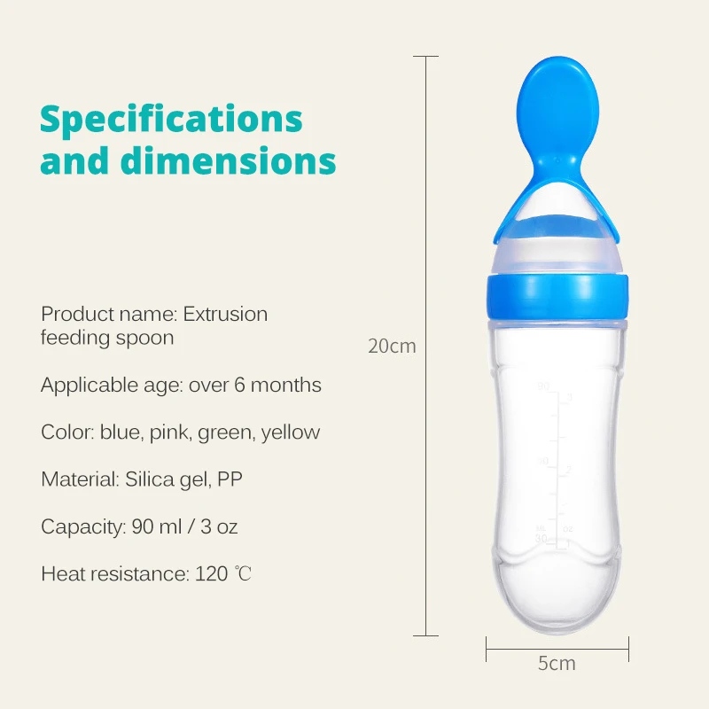 Safe useful silicone baby bottle with spoon food supplement rice cereal