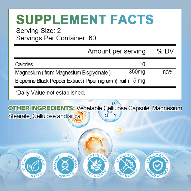 Orgeuos Magnesium Glycinate Capsule 350mg FDA approved Supports Stress