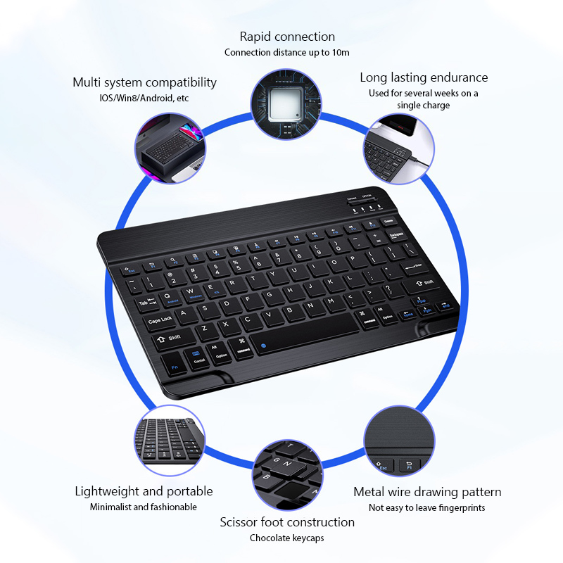 10 Inches Bluetooth Wireless Keyboard, Long Battery Life, Durable ...