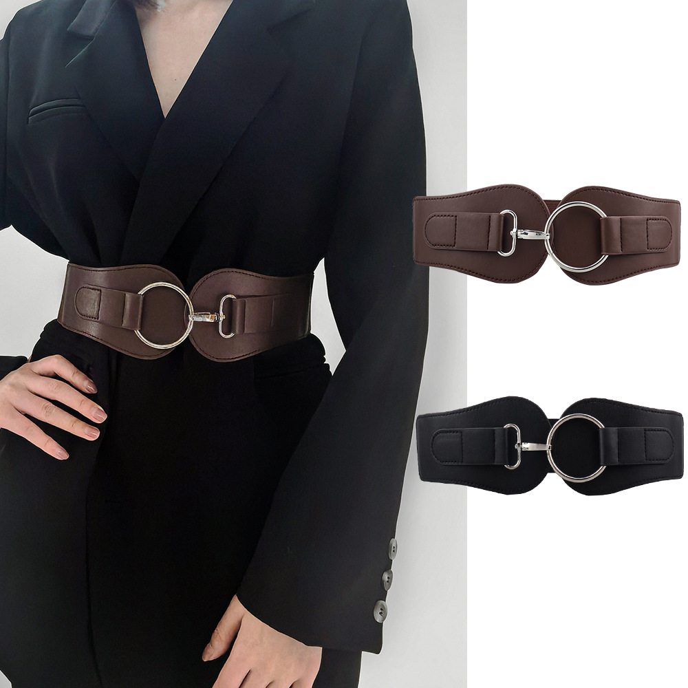 Women's Elastic Wide Belt - PU Leather Adjustable Stretch Slimming Fit ...