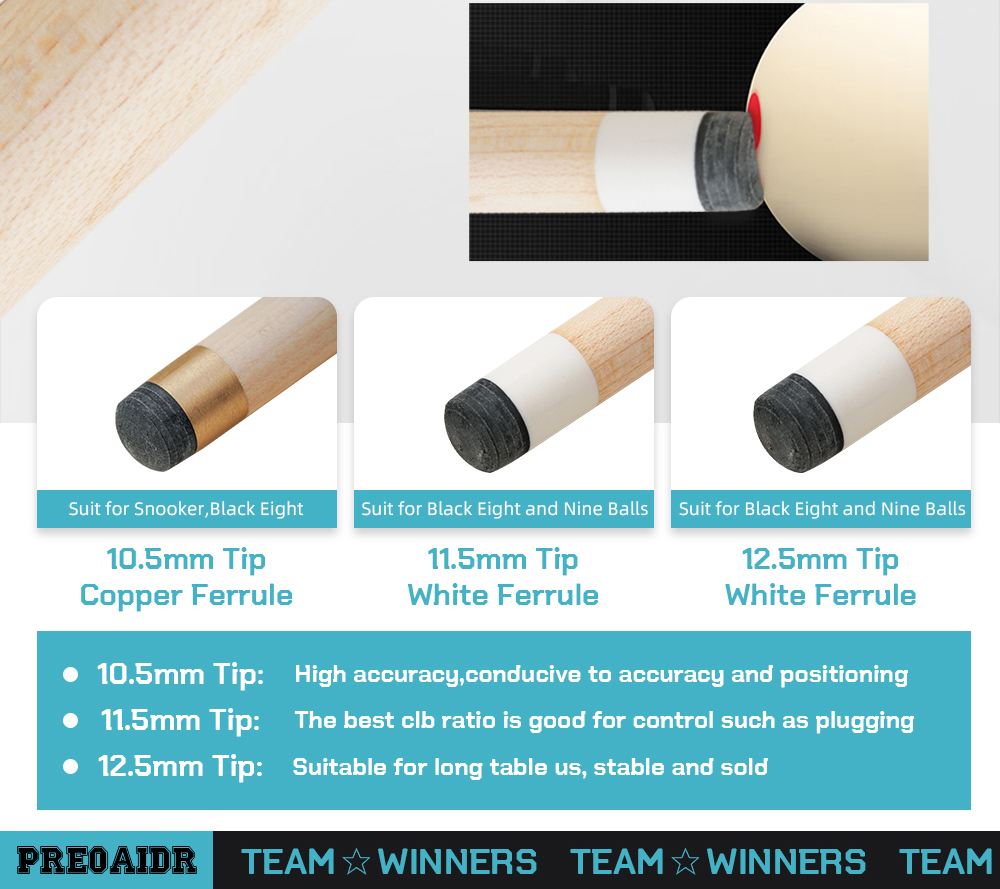 PREOAIDR 3142 Billiard Pool Cue 11.5mm 13mm Tip Uni-lock Maple Shaft ...