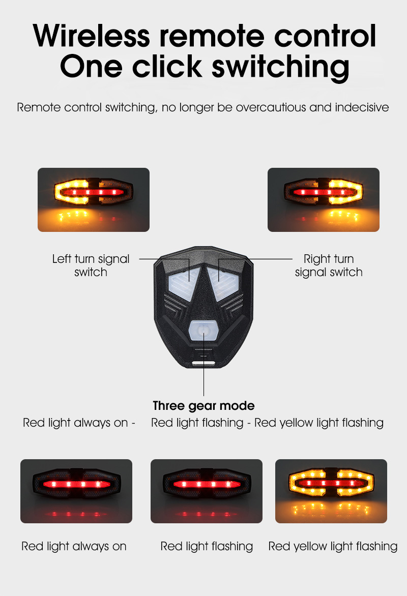 thumbnail image 2 of Wireless Bike Taillight With Remote Control – Waterproof LED, Intelligent Turn Signal, Black Aluminum 2 of 4
