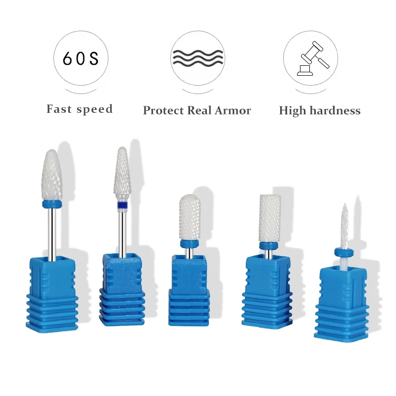 5pcs/set Ceramic Tungsten Carbide Nail Drill Bit Rotate Burr Milling ...