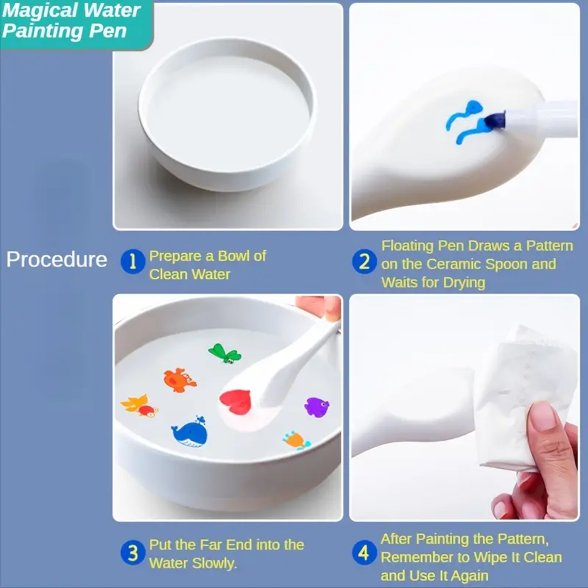 12-Color Water-Activated Floating Pen Set with Spoon, Kids Magic Art ...