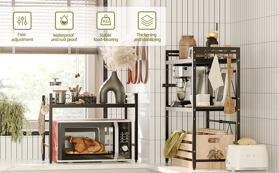 Kitchen Microwave Rack Expandable and Height Adjustable Strong Load ...