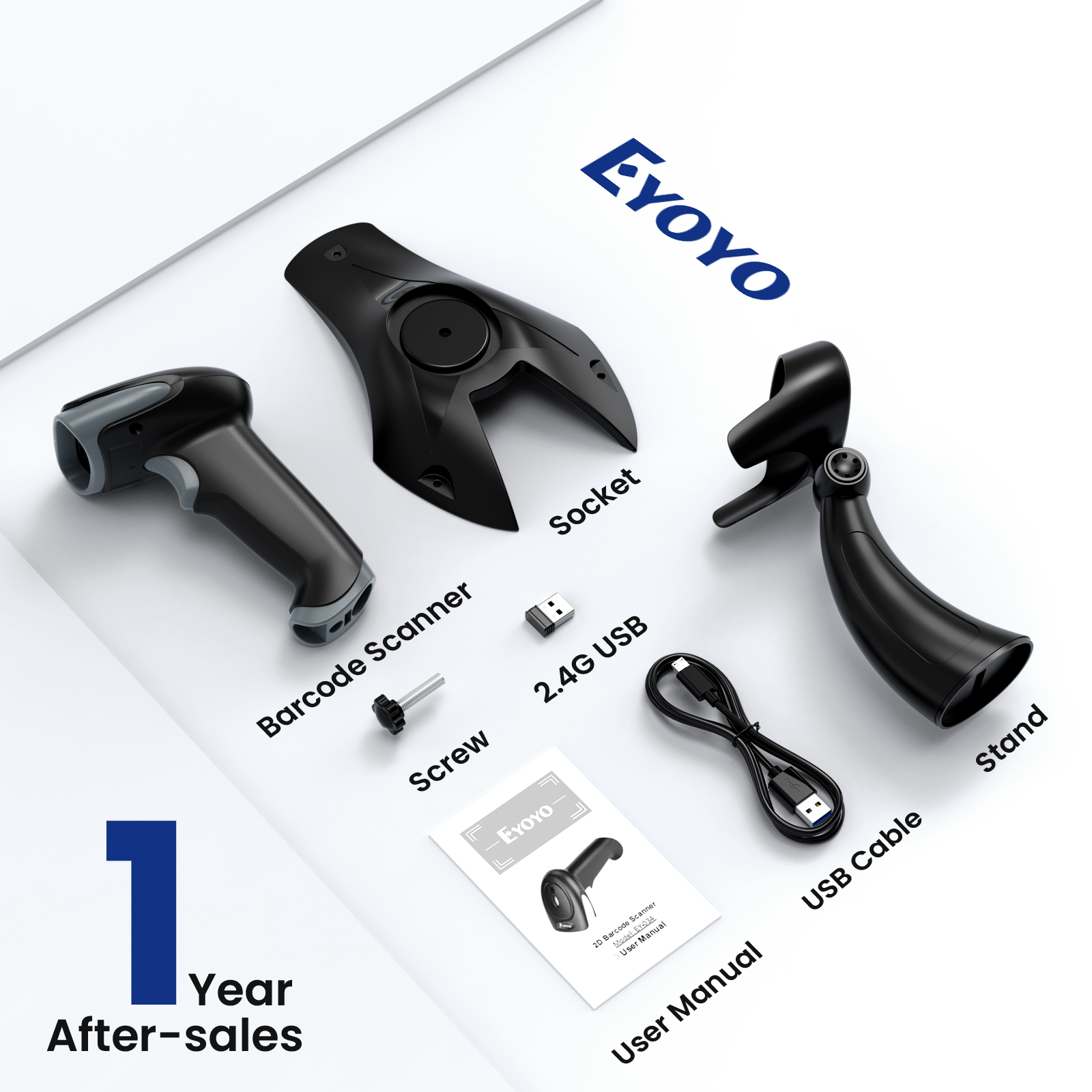 Eyoyo Handheld 1D 2D Barcode Scanner With Stand Wireless QR Code Scan ...