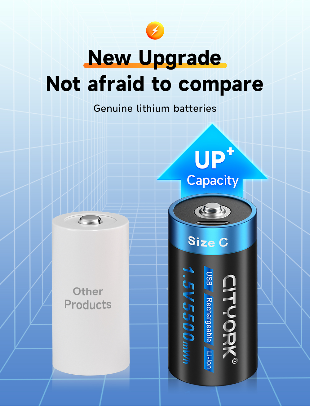 CITYORK 1.5V C Size Rechargeable Battery R14 LR14 Batteries Li-ion Type ...