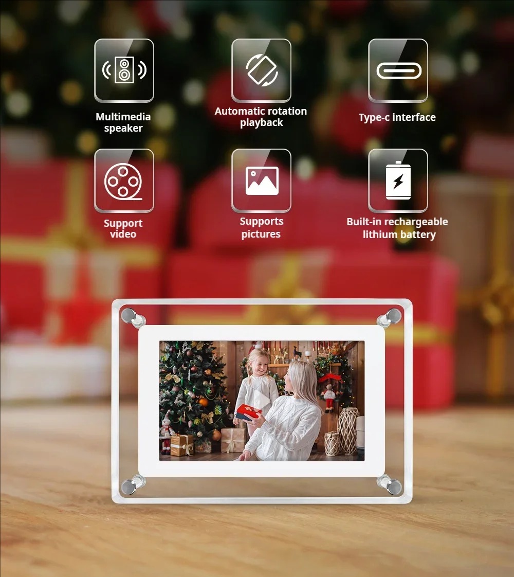 Acrylic digital photo frame, 5 inches, 1200mAh vertical screen, IPS