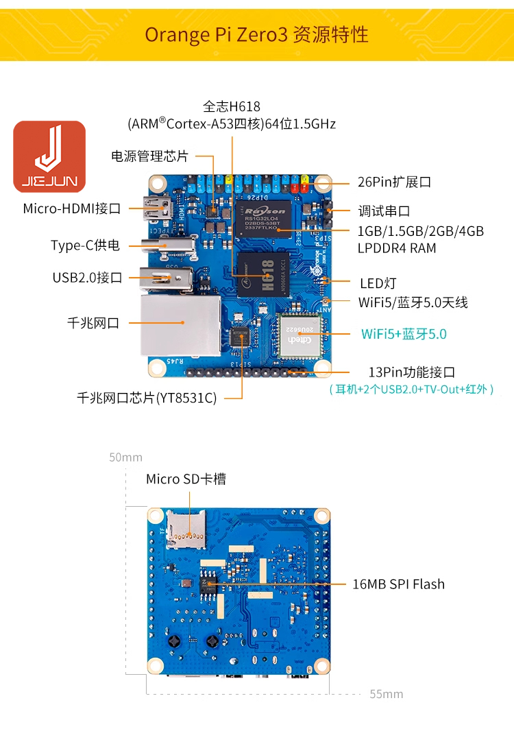 （Zero3 (2G) Mainboard + power supply + heat sink）OrangePi zero3 whole ...