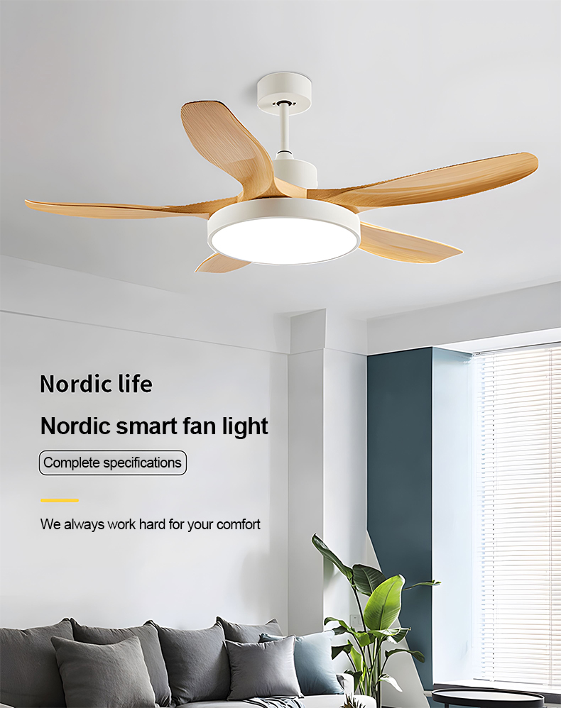 GEJIESE Ceiling Fan With Light Nordic Wooden Design Ceiling Fan Light ...