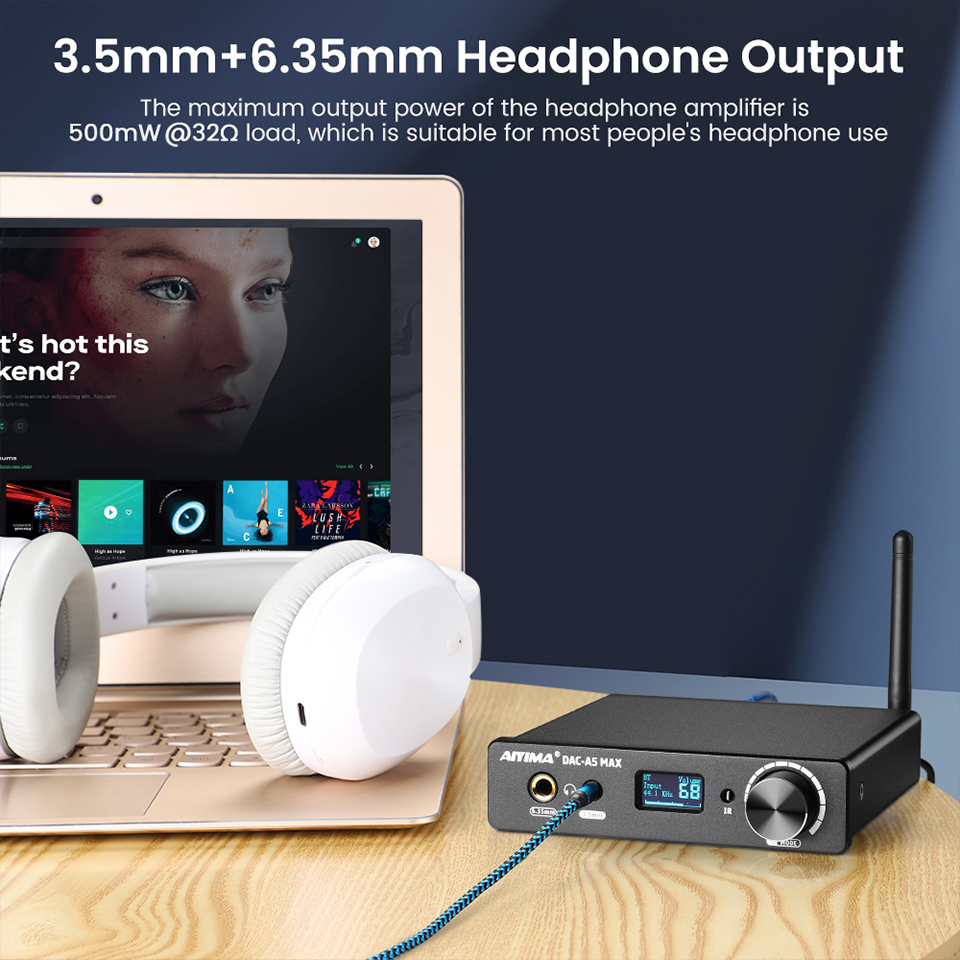 AIYIMA Audio DAC-A5 MAX Headphone Amplifier Bluetooth 5.1 ES9038K2M ...
