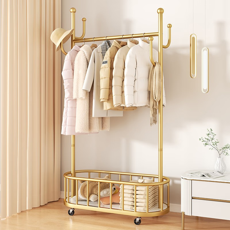 Movable Clothes Rack Bedroom Clothes Hanger With Basket Universal ...