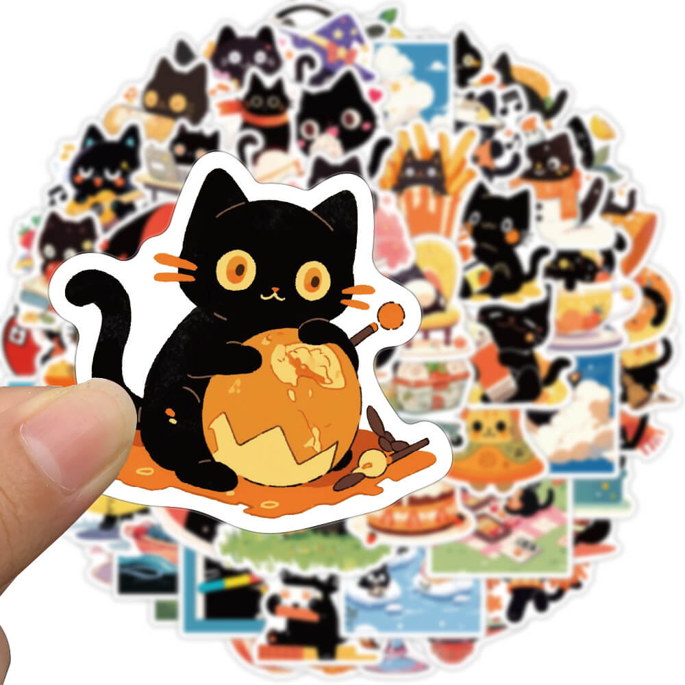 [Large Stickers]60Pcs Kawaii Little Black Cat Stickers for Water ...