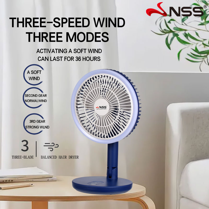 NSS 8 inch Solar Electric Fan with Solar Panel Rechargeable Mini Desk