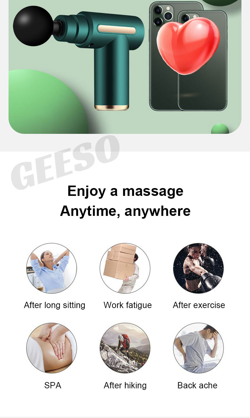 GEESO Mini Fascia Massage Gun 6 Speeds With 4 Massage Heads LCD Screen ...