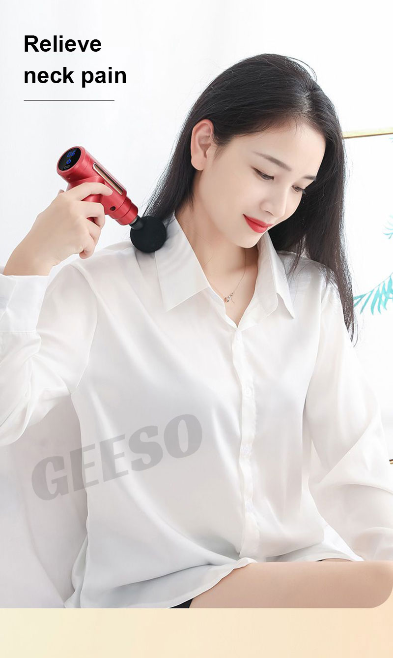GEESO Mini Fascia Massage Gun 6 Speeds With 4 Massage Heads LCD Screen ...