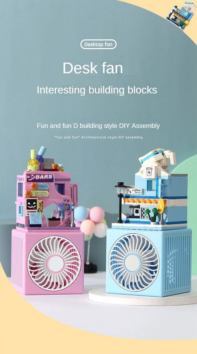 GOED Mini Desk Fan Lego Building Block Fan Silent 3-Gear with USB ...