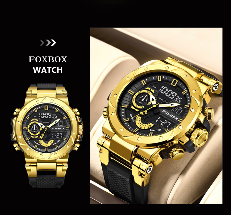 FOXBOX 2024 NEW Digital Watch Men Dual Display LED Sports Alarm clock ...