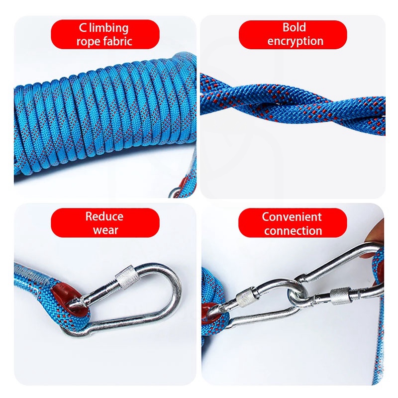 【COD】10/20M Static Utility Rope With 2 Carabiner Outdoor Safety Rope ...