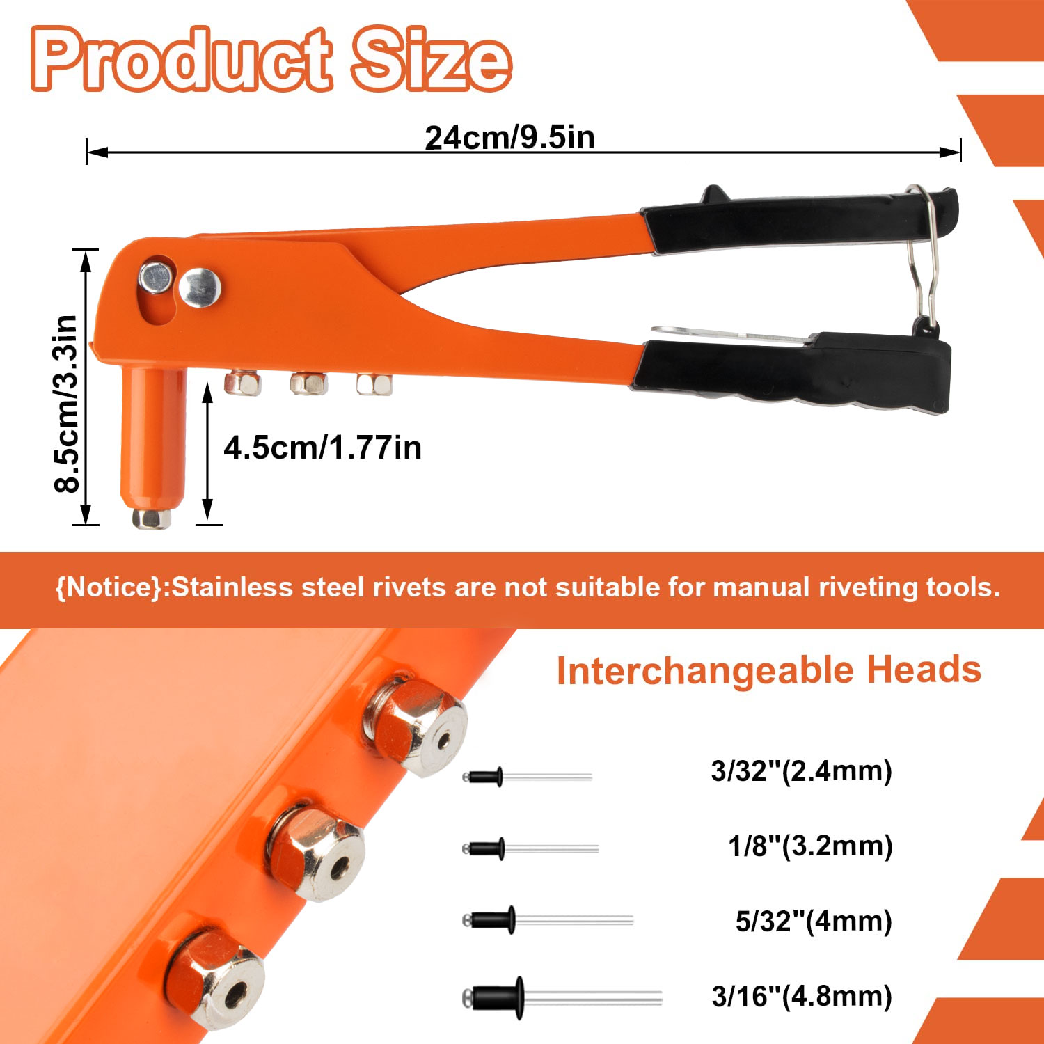 JLD Riveter Tools Heavy Duty 9.5'' Hand Riveter J-601 Rivet Gun ...