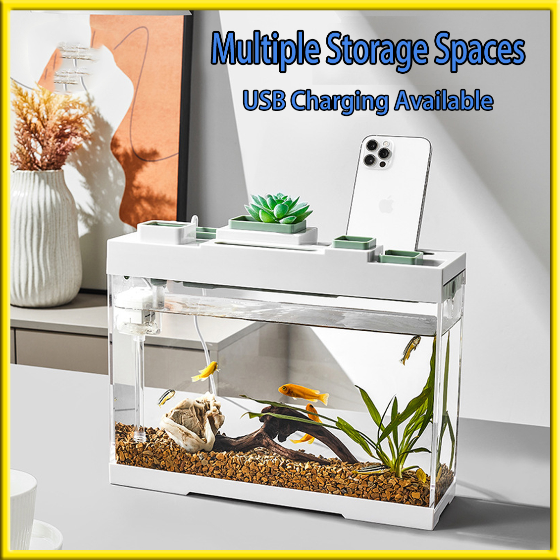 2 gallon aquarium Smart Desktop Creative Ecological Fish Tank With Lid
