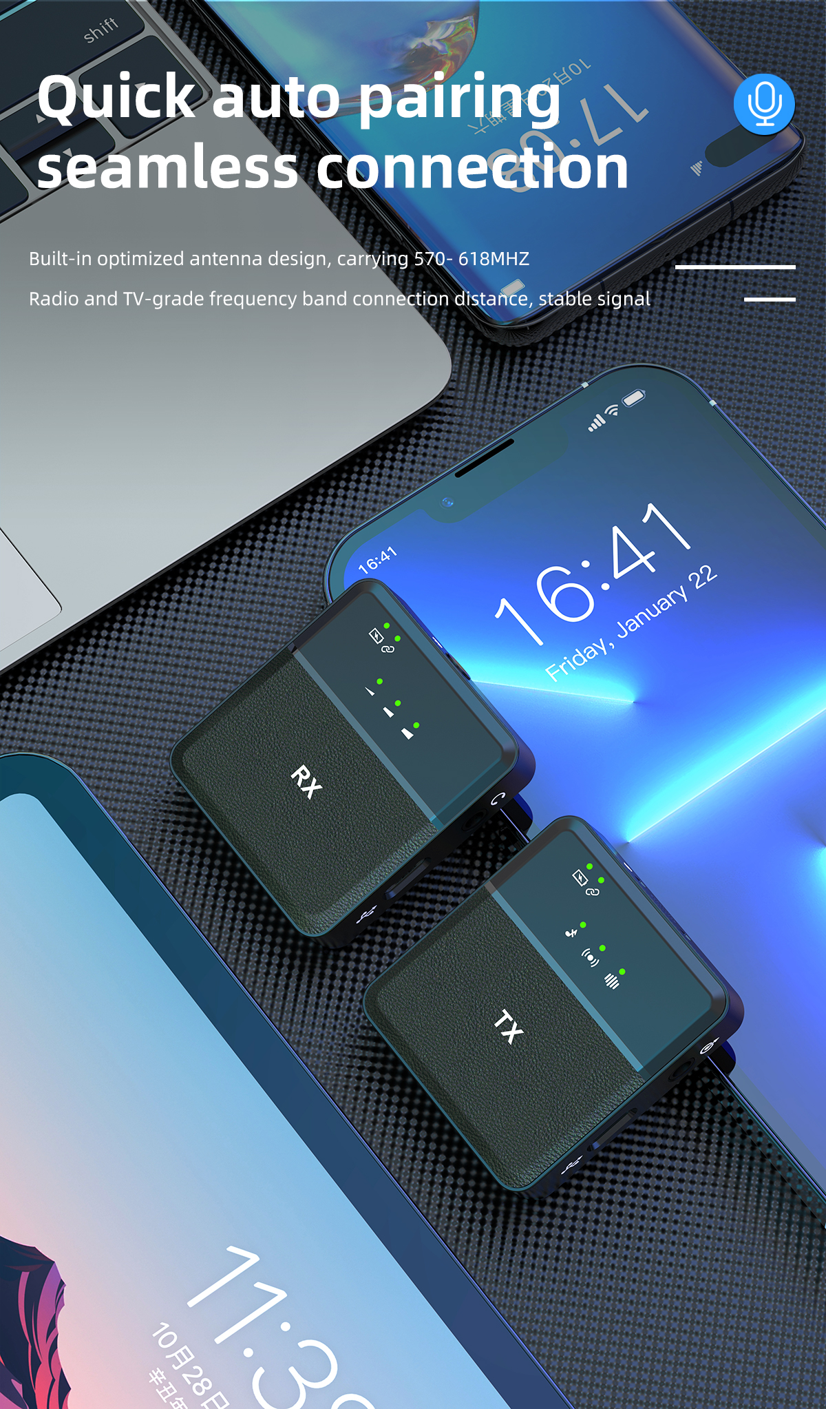 Wireless Lavalier Microphone, High Definition Audio, Noise Reduction