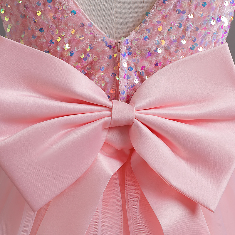 Girl Princess Long Dress Children's Pink Sequins ShortSleeved Party — free download