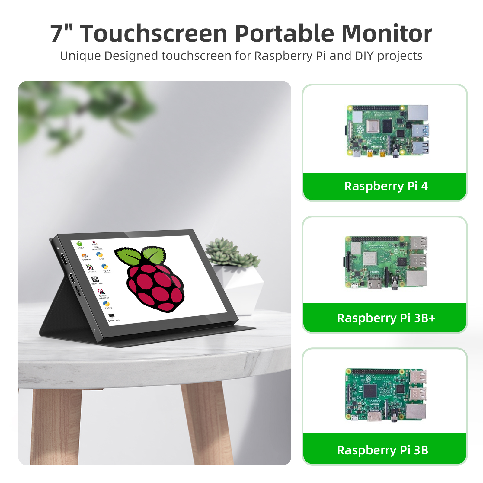 APROTII 7 inch 1024x600 IPS Portable Monitor, 5-Points Capacitive ...