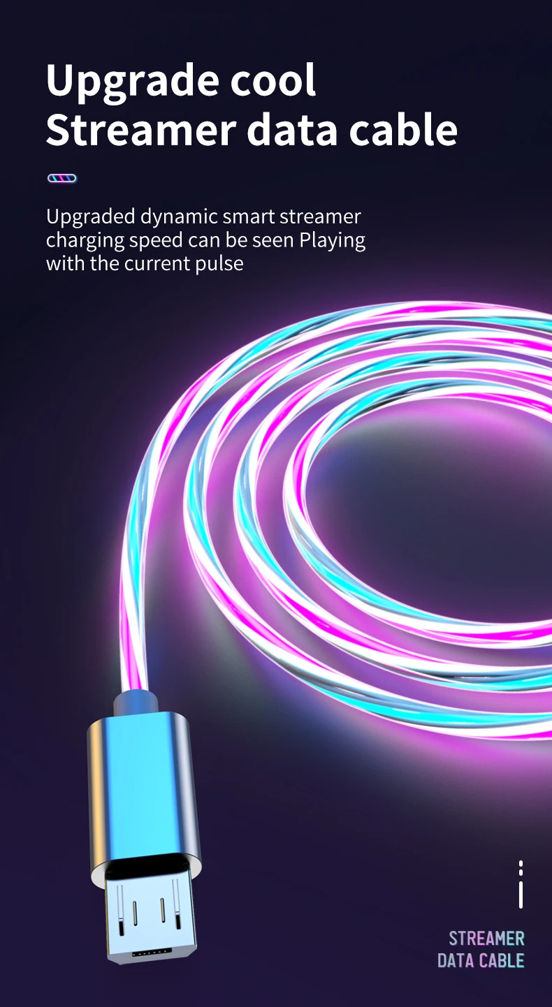 Flowing Glow Fast Charging Cable Lighting Micro USB Cable LED For ...