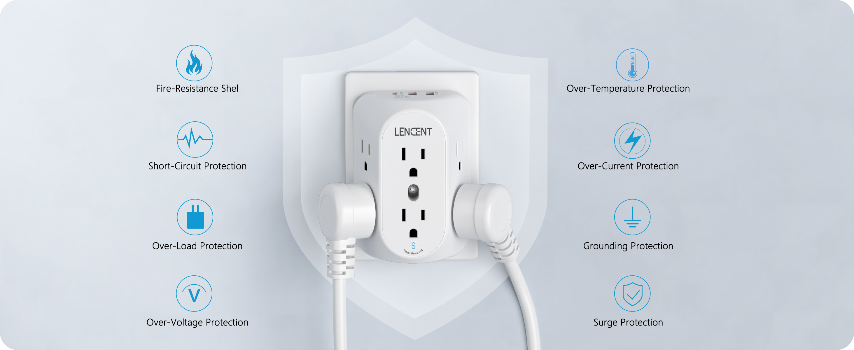 LENCENT 2 Prong Power Strip, 3 to 2 Prong Grounding Outlet Adapter 6 ...