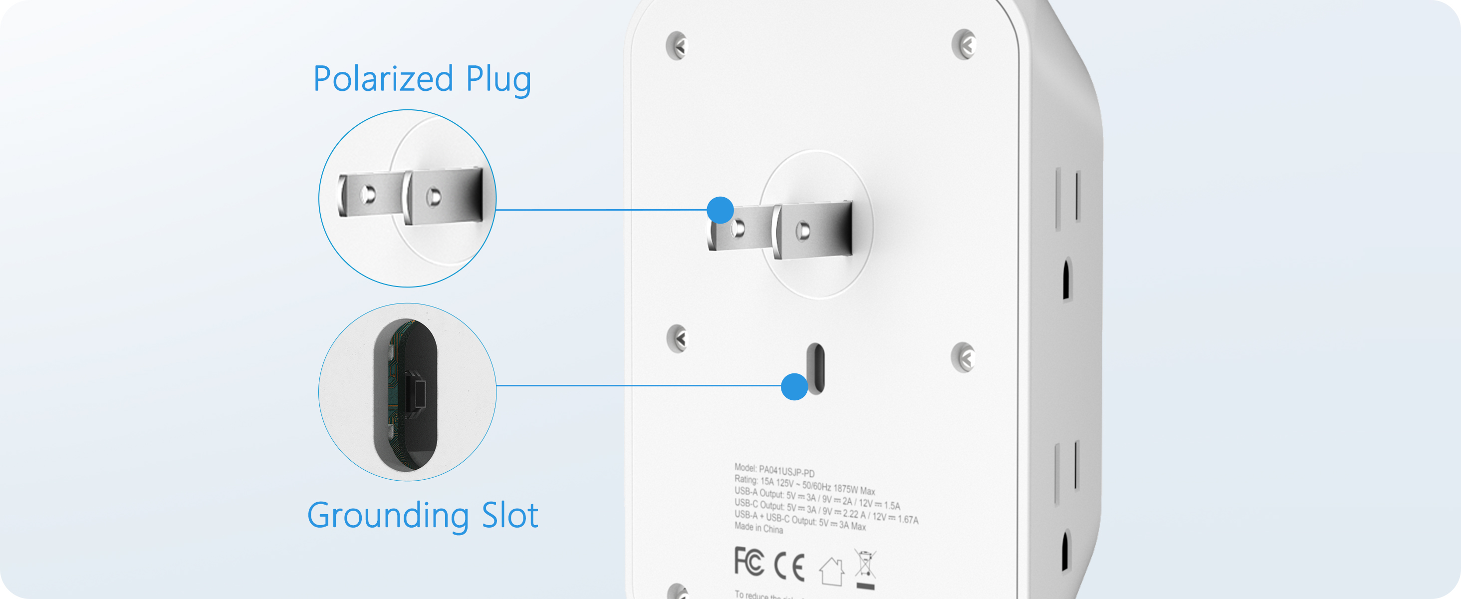 LENCENT 2 Prong Power Strip, 3 to 2 Prong Grounding Outlet Adapter 6 ...