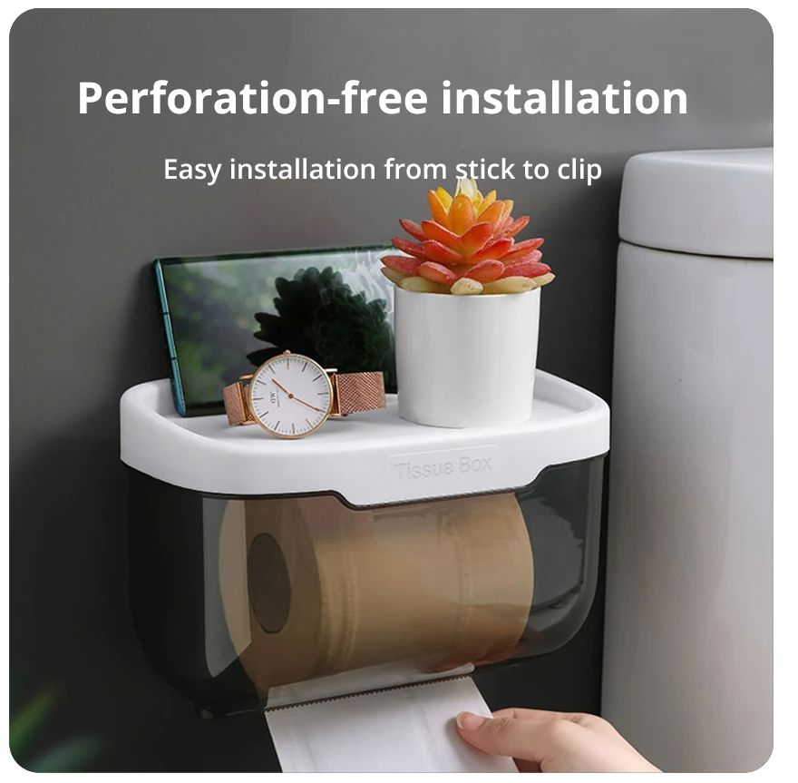 1Pc Grey Punch free Toilet Paper Holder Box Waterproof S torage Toilet ...